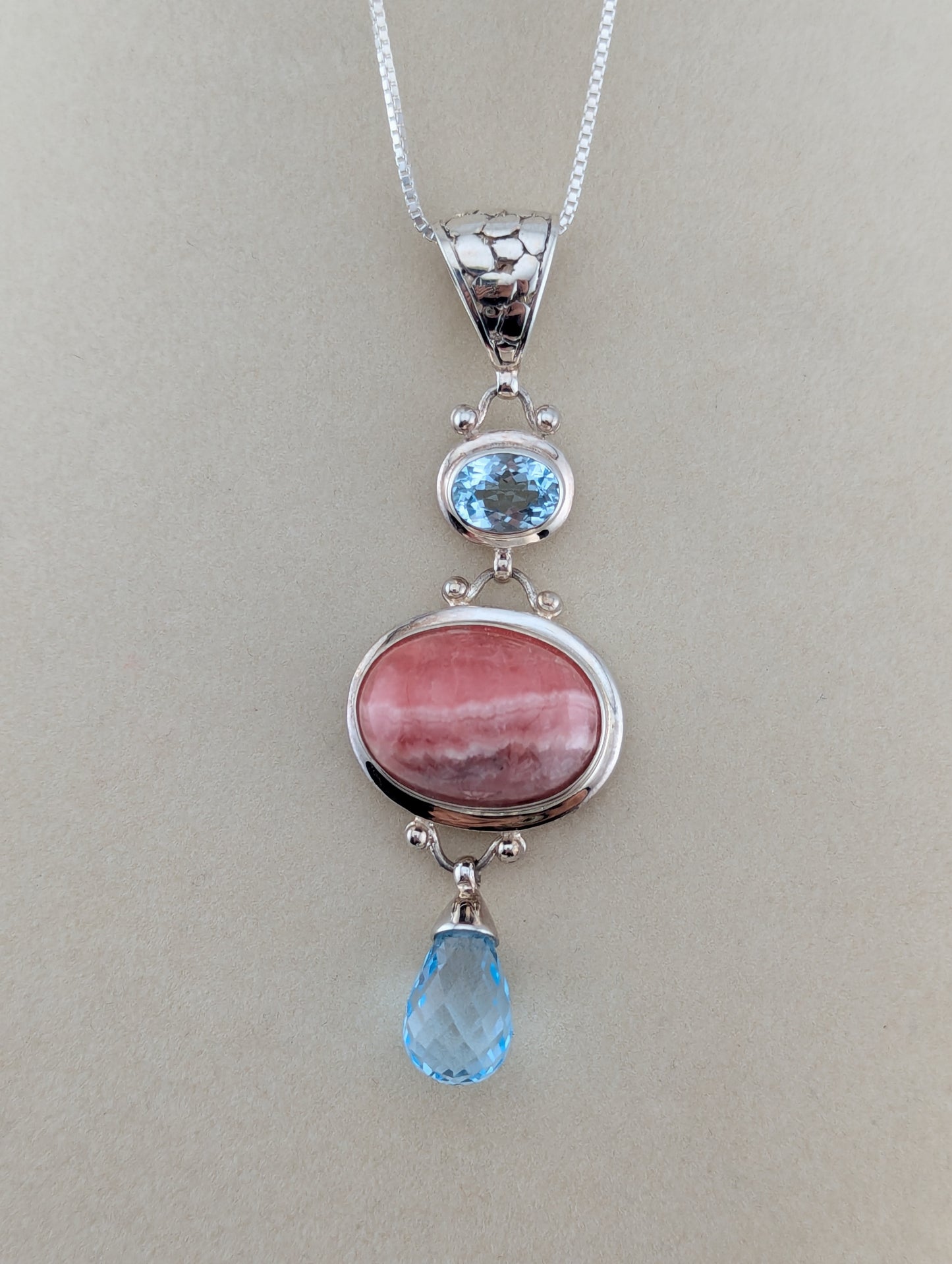 Rhodochrosite and Blue Topaz Necklace