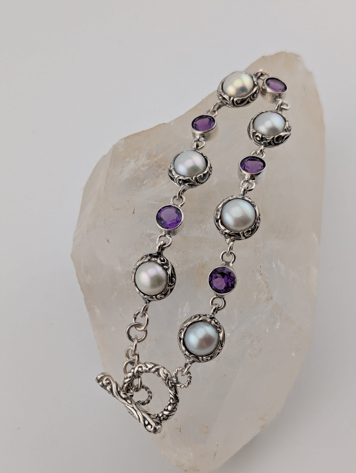 Fresh Water Pearl and Amethyst Bracelet
