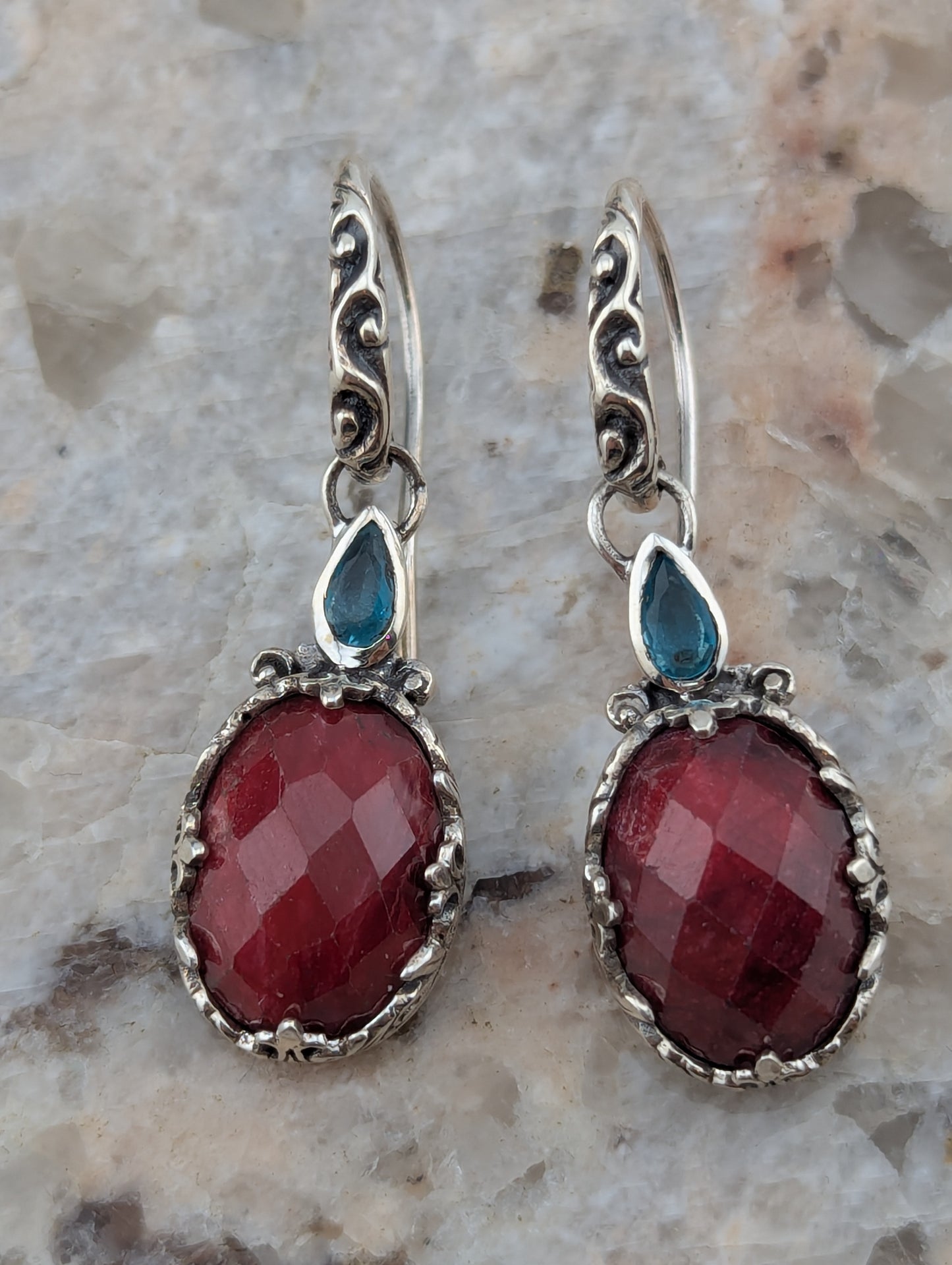 Ruby and Blue Topaz Earrings