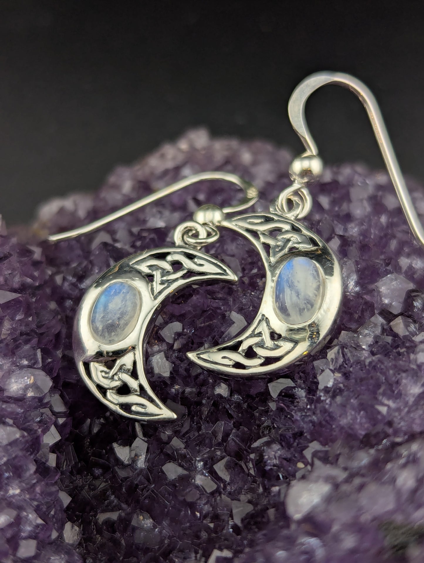 Celtic Crescent Moon With Moonstone Earrings