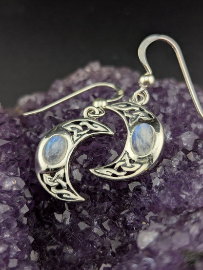Celtic Crescent Moon With Moonstone Earrings