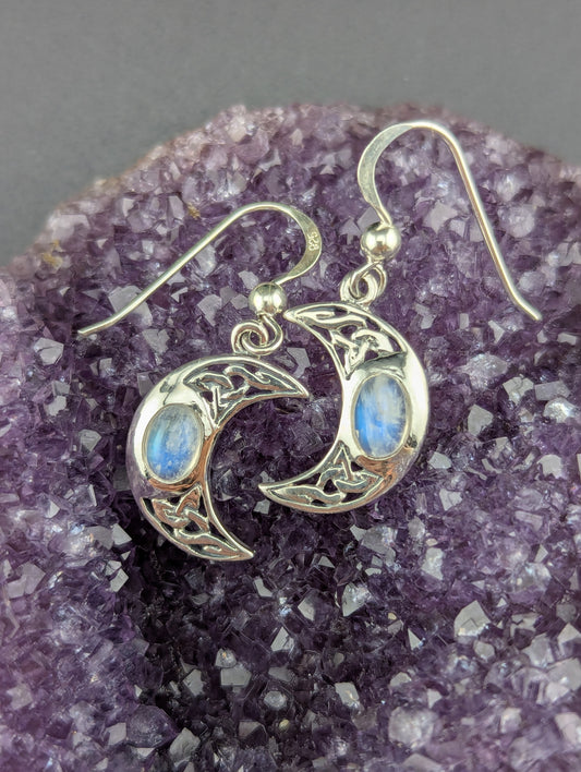 Celtic Crescent Moon With Moonstone Earrings