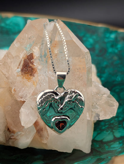 Garnet Heart Shaped Horse Necklace