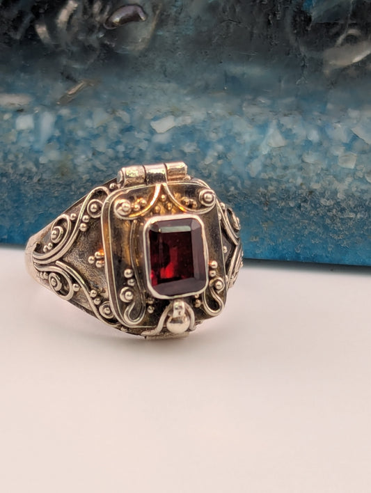 Garnet Hidden Compartment Ring