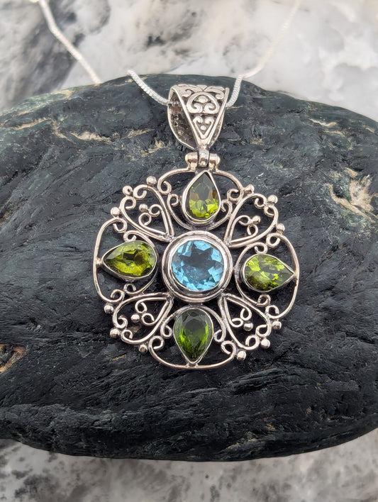 Large Blue Topaz & Peridot Necklace