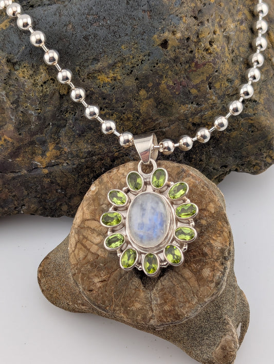 Peridot & Rainbow Moonstone Necklace