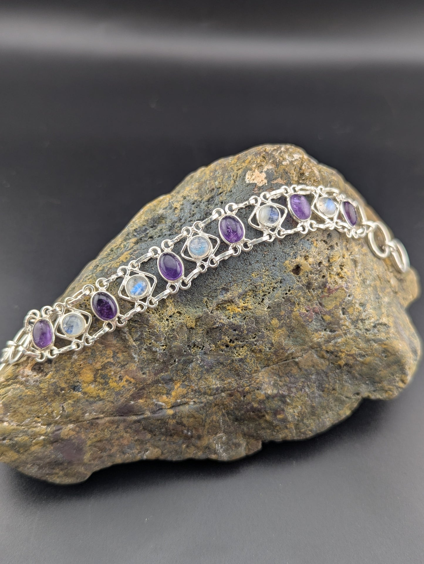 Rainbow Moonstone & Amethyst Bracelet