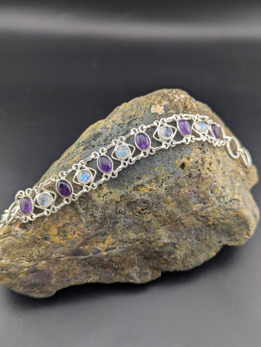 Rainbow Moonstone & Amethyst Bracelet