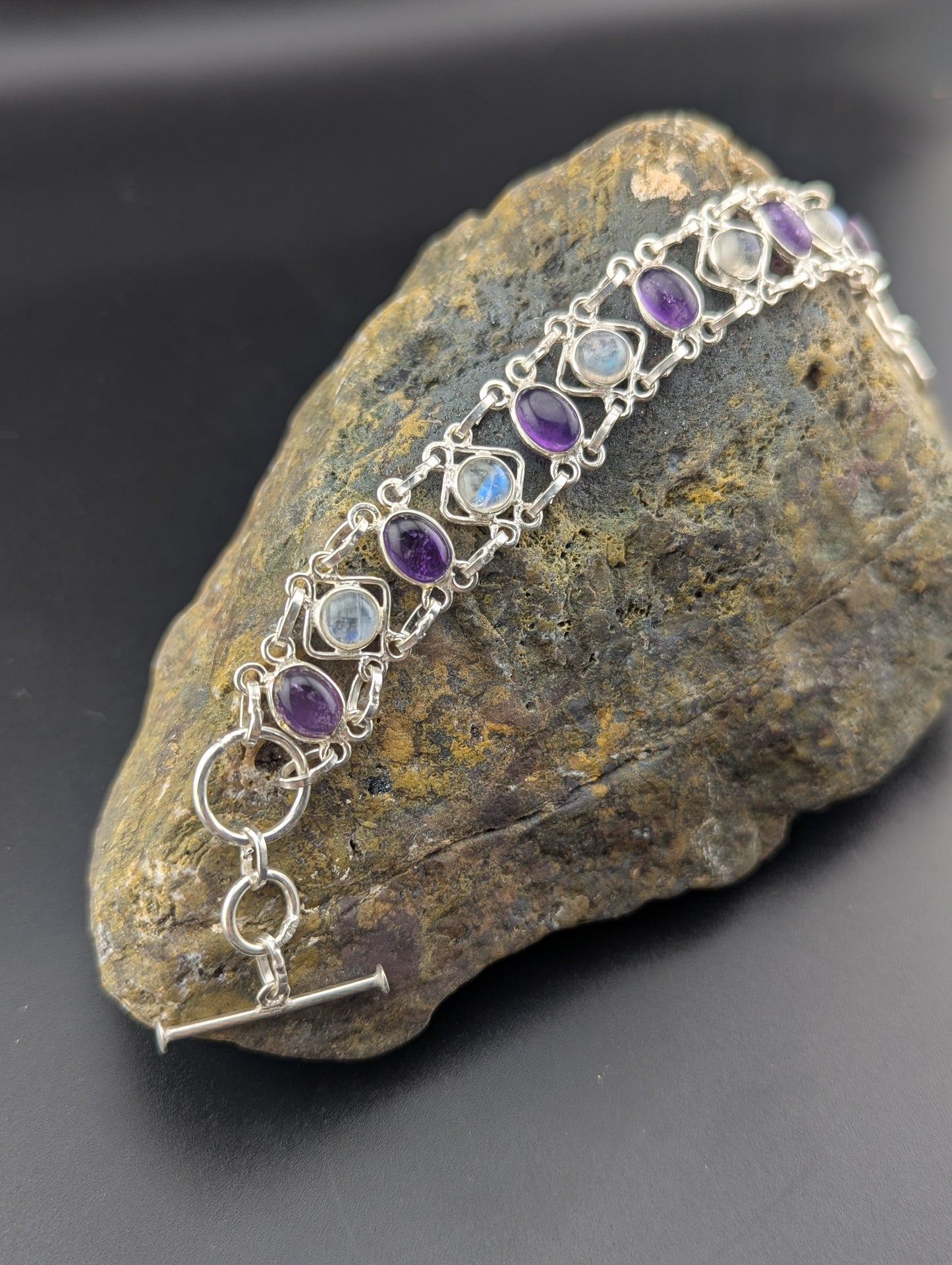 Rainbow Moonstone & Amethyst Bracelet