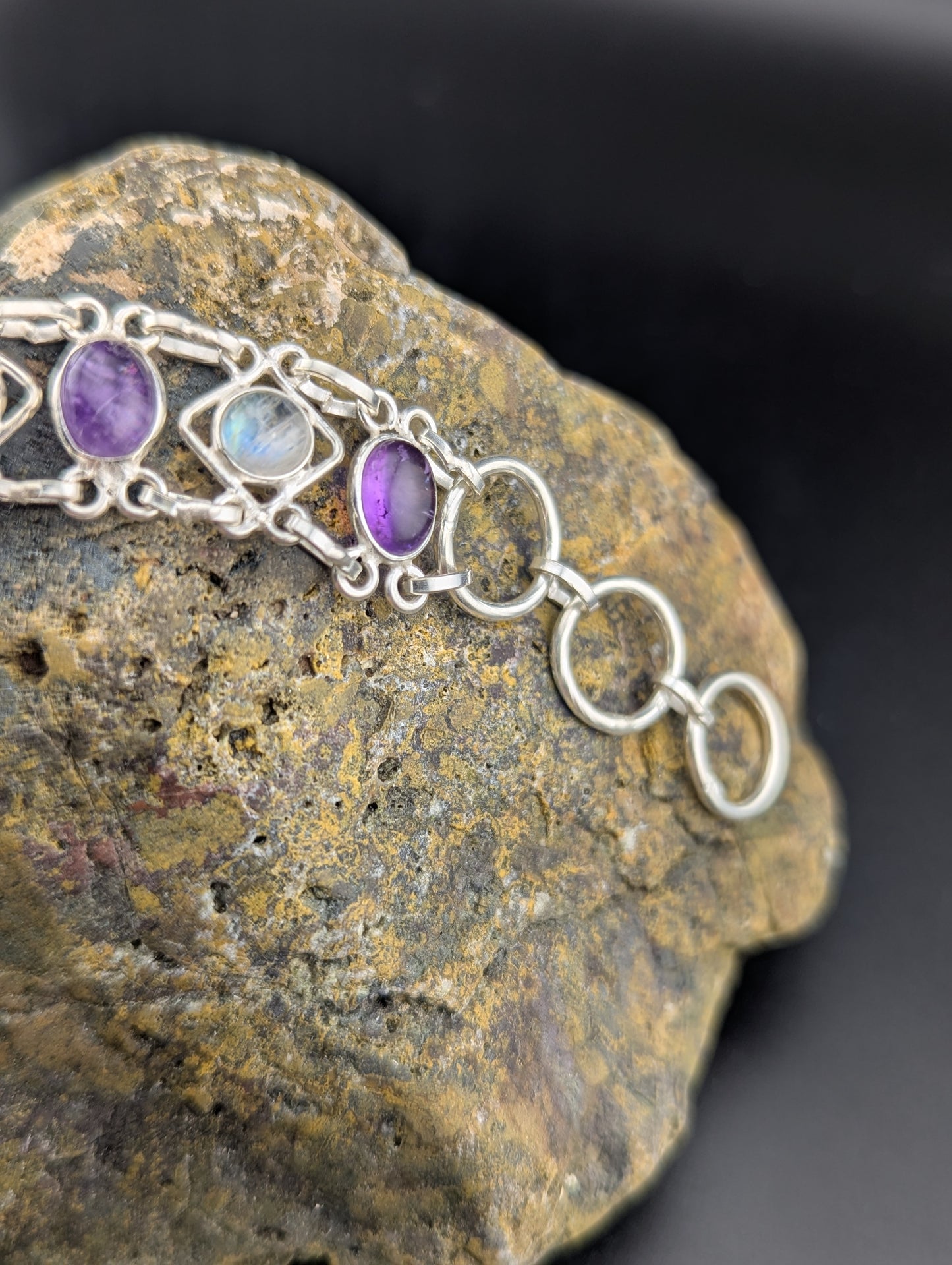 Rainbow Moonstone & Amethyst Bracelet