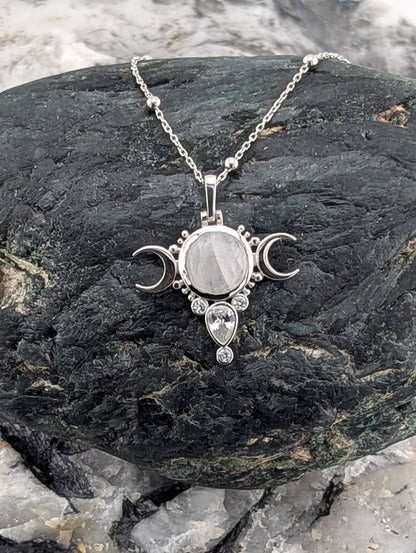Wicca Crescent Moon & Gemstone Necklace