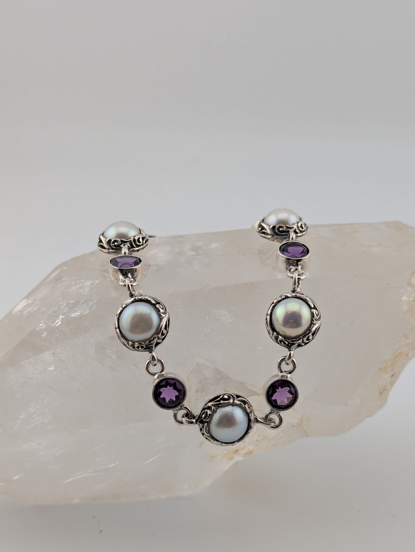 Fresh Water Pearl and Amethyst Bracelet