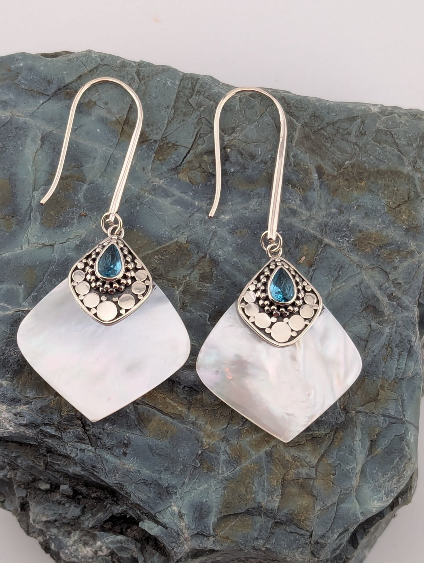 Mother of Pearl and Blue Topaz Earrings
