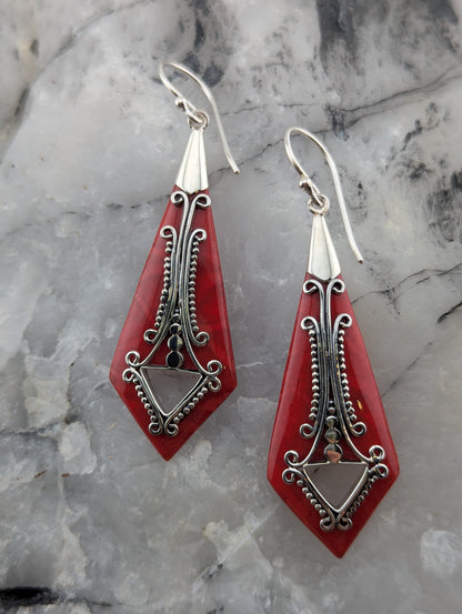 Art Deco Inspired Red Coral Earrings