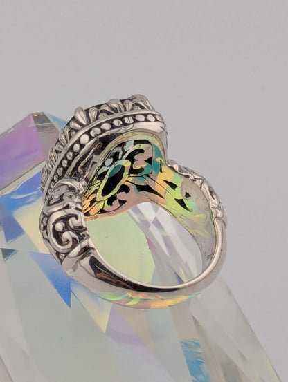 Large Checkerboard Cut Dark Green Prasiolite Ring