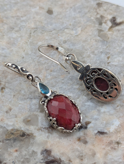 Ruby and Blue Topaz Earrings