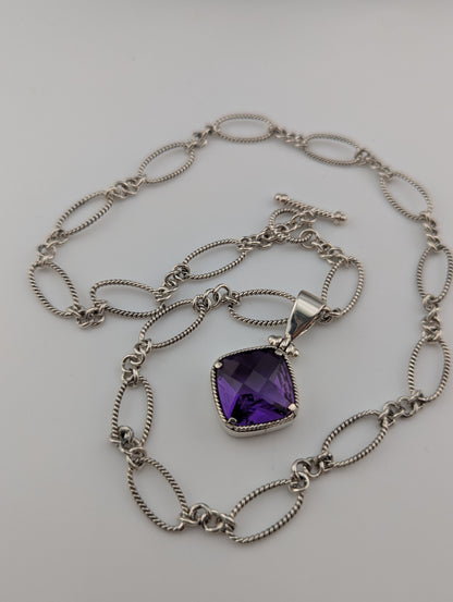 Checkerboard Cut Amethyst Toggle Necklace