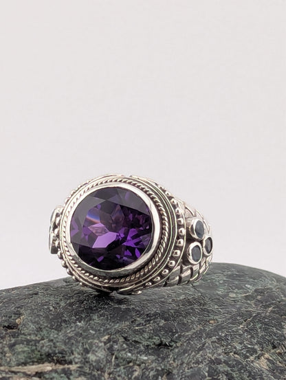 Large Round Amethyst and Blue Topaz Ring