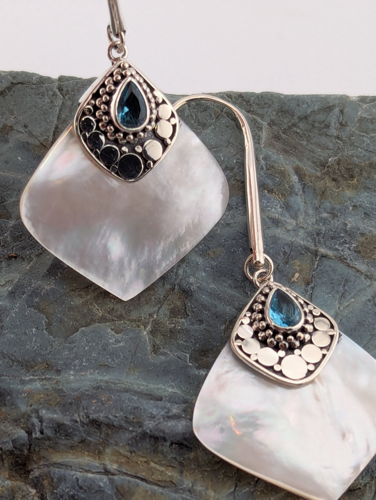 Mother of Pearl and Blue Topaz Earrings