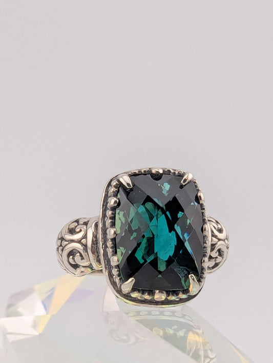 Large Checkerboard Cut Dark Green Prasiolite Ring