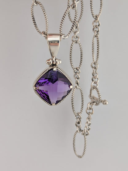 Checkerboard Cut Amethyst Toggle Necklace