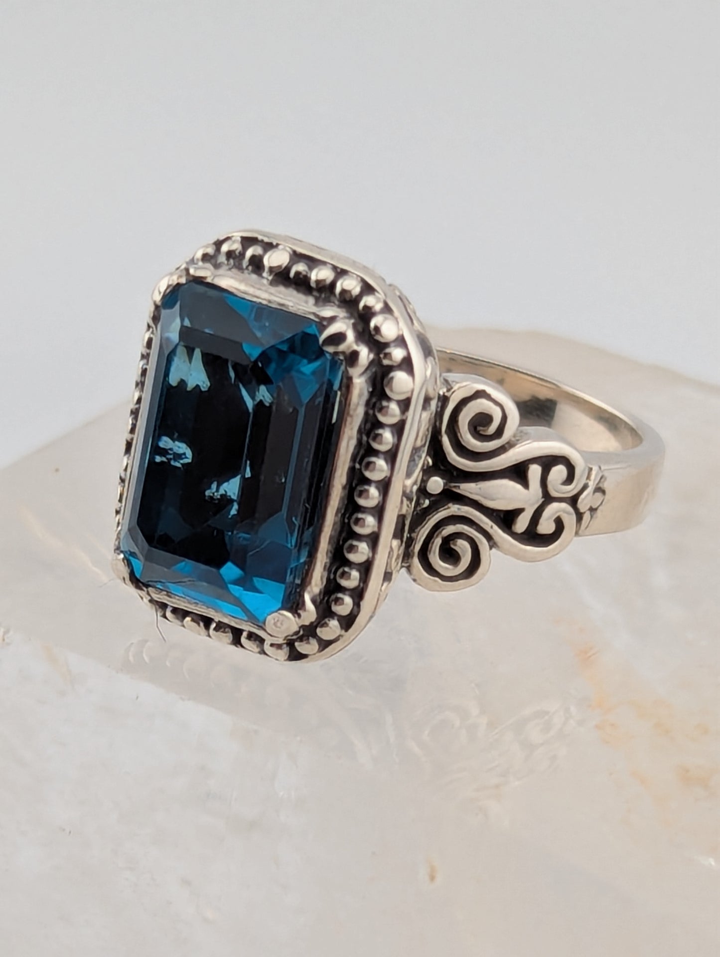 Emerald Cut Blue Topaz Ring