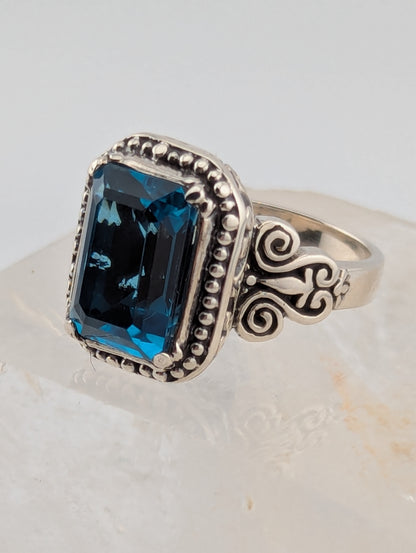 Emerald Cut Blue Topaz Ring