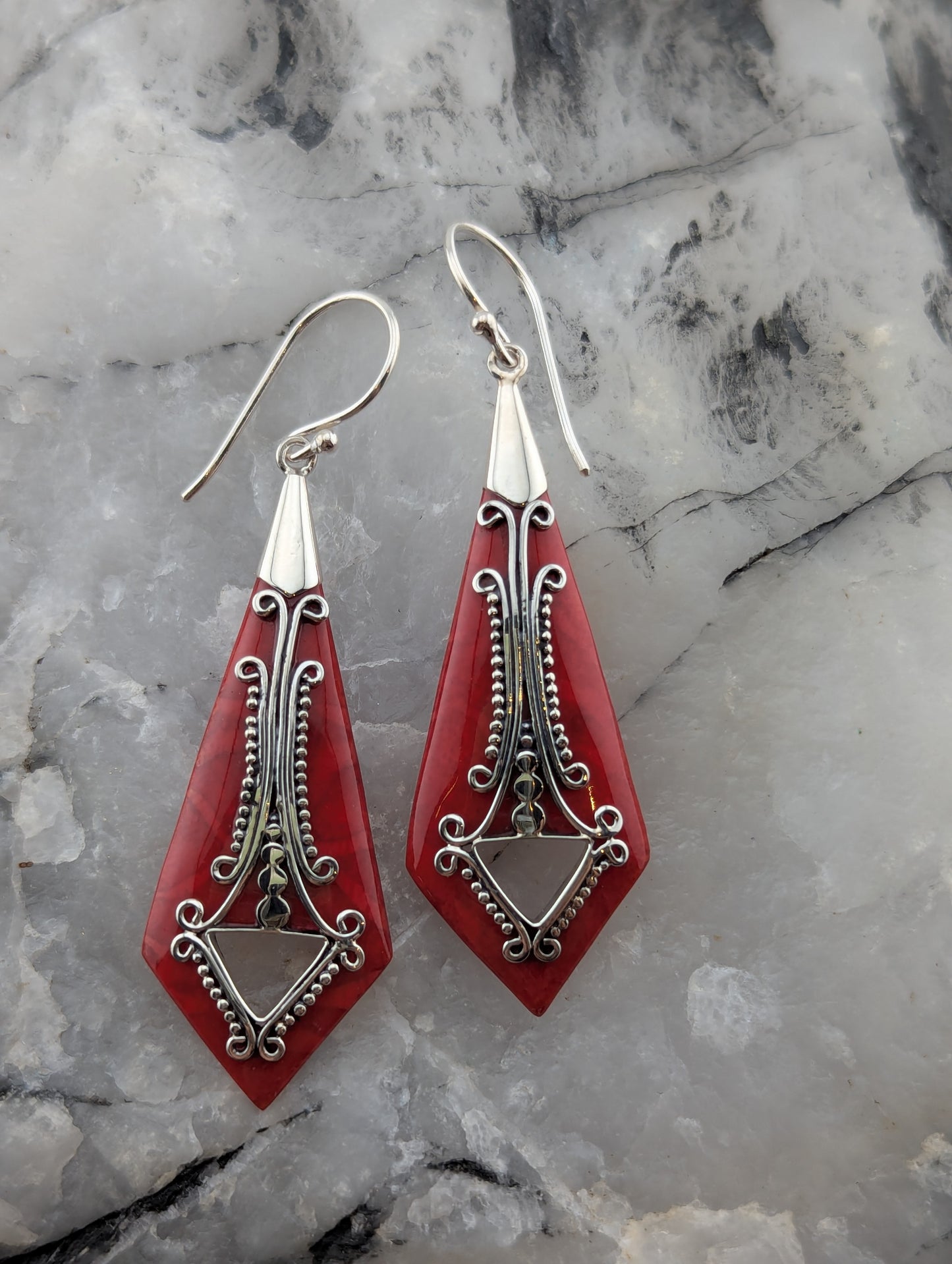 Art Deco Inspired Red Coral Earrings