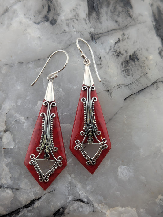 Art Deco Inspired Red Coral Earrings