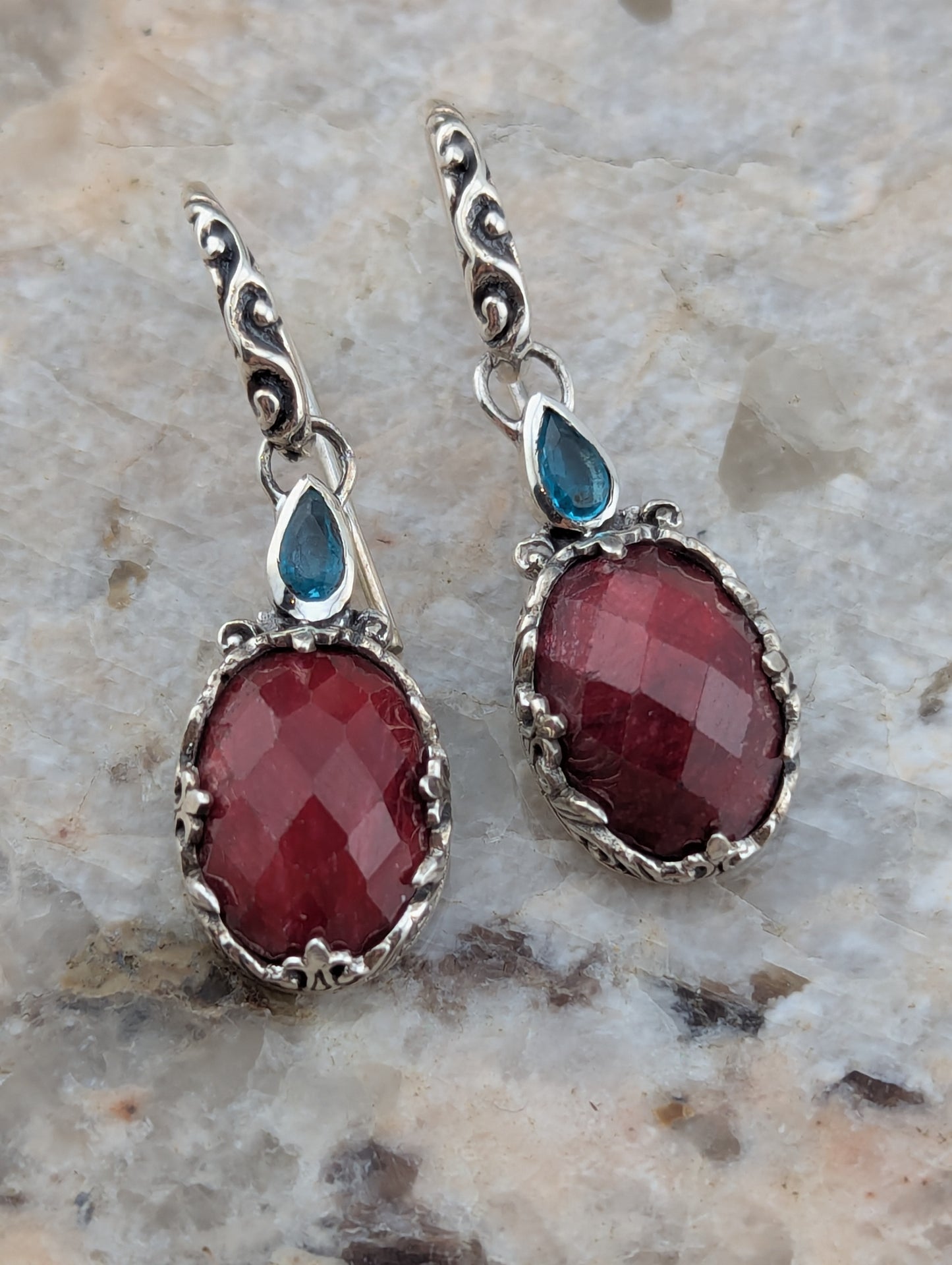 Ruby and Blue Topaz Earrings