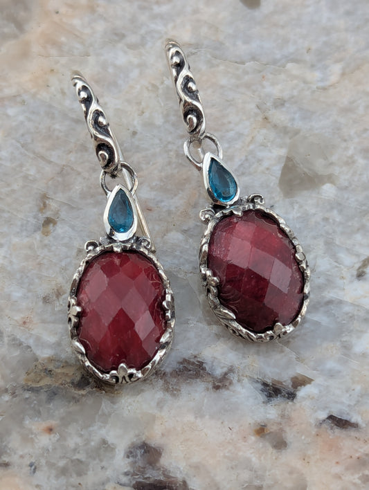 Ruby and Blue Topaz Earrings
