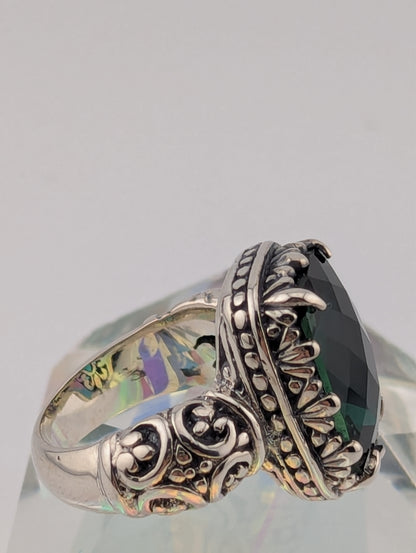 Large Checkerboard Cut Dark Green Prasiolite Ring