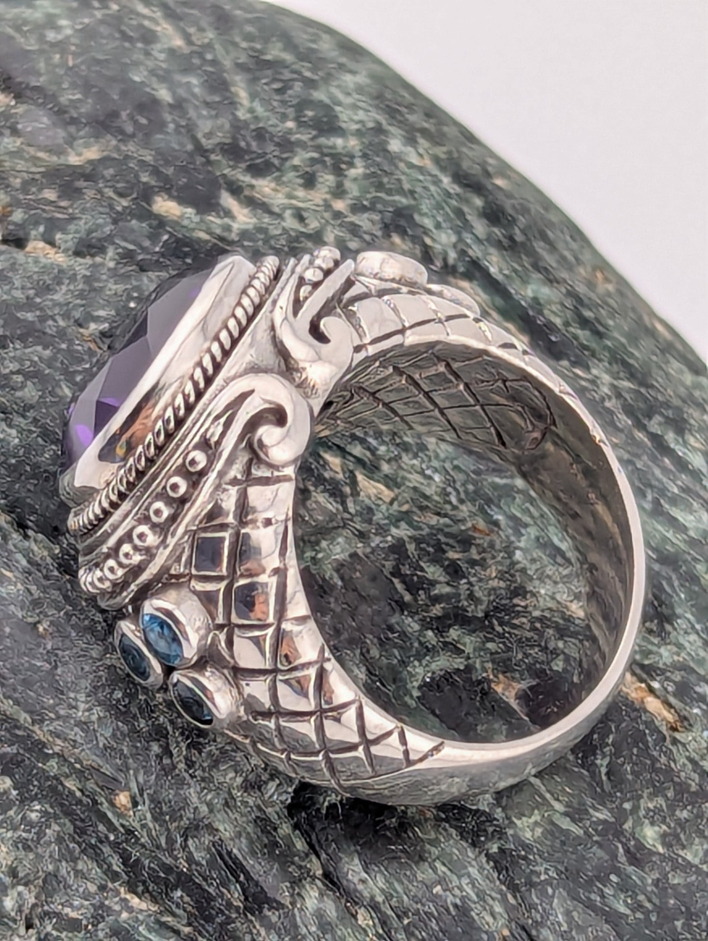 Large Round Amethyst and Blue Topaz Ring