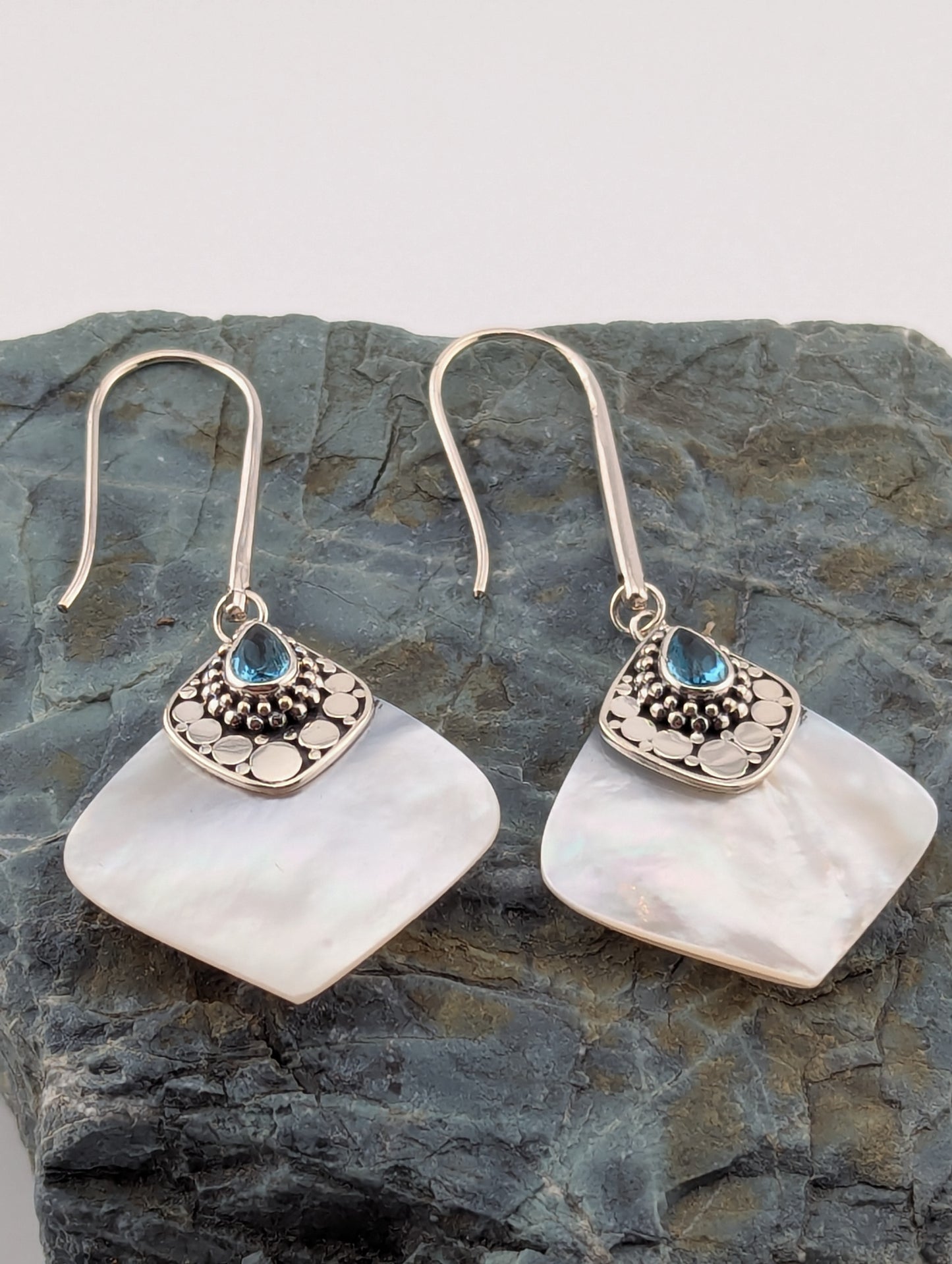 Mother of Pearl and Blue Topaz Earrings