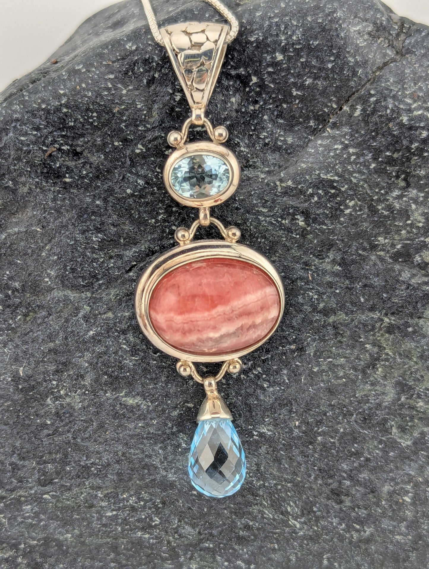 Rhodochrosite and Blue Topaz Necklace