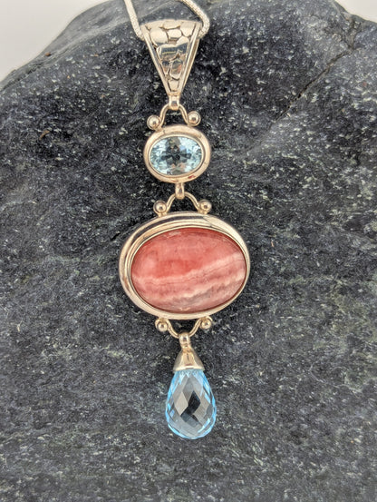 Rhodochrosite and Blue Topaz Necklace