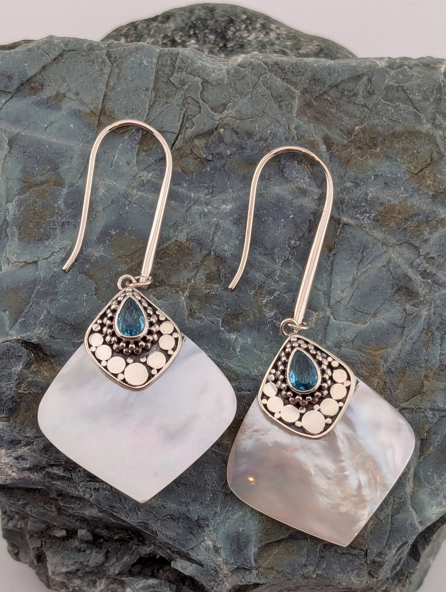 Mother of Pearl and Blue Topaz Earrings