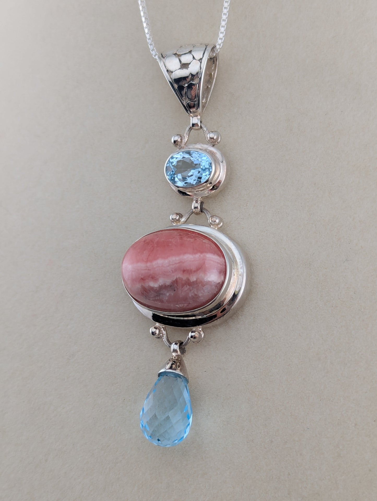 Rhodochrosite and Blue Topaz Necklace
