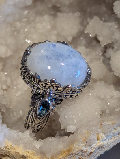 Moonstone and Blue Topaz Ring