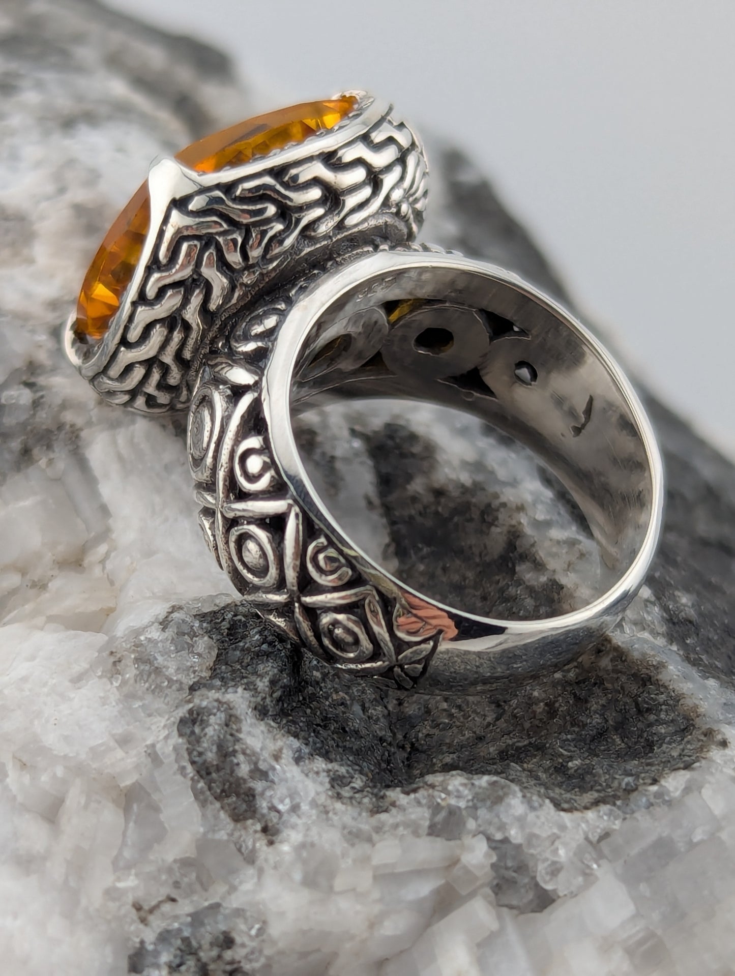 Large Checkerboard Cut Citrine Ring