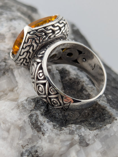 Large Checkerboard Cut Citrine Ring