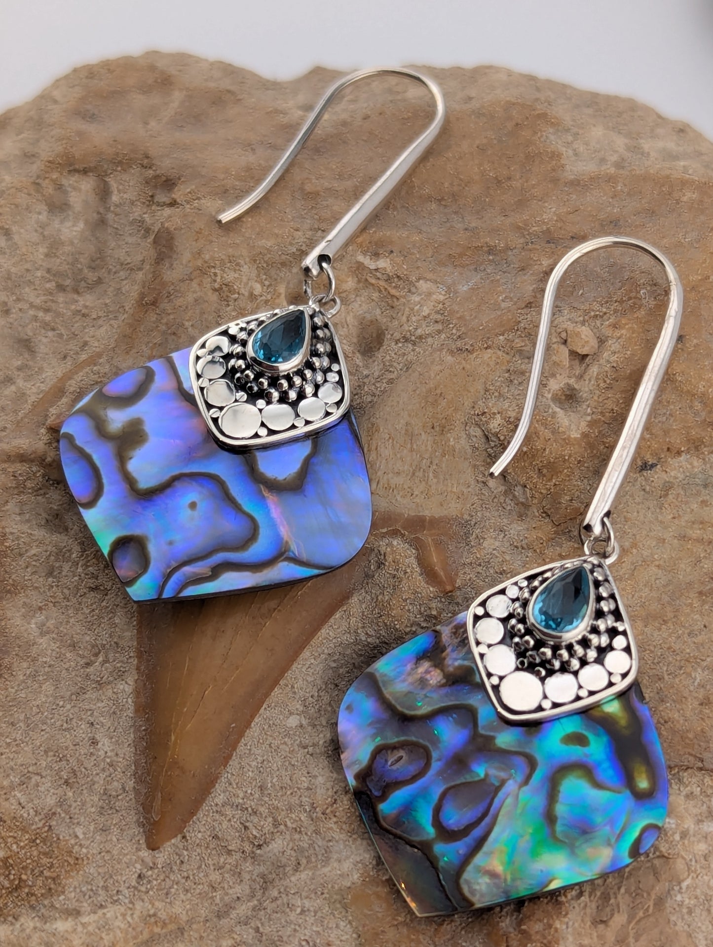 Abalone Shell and Blue Topaz Earrings