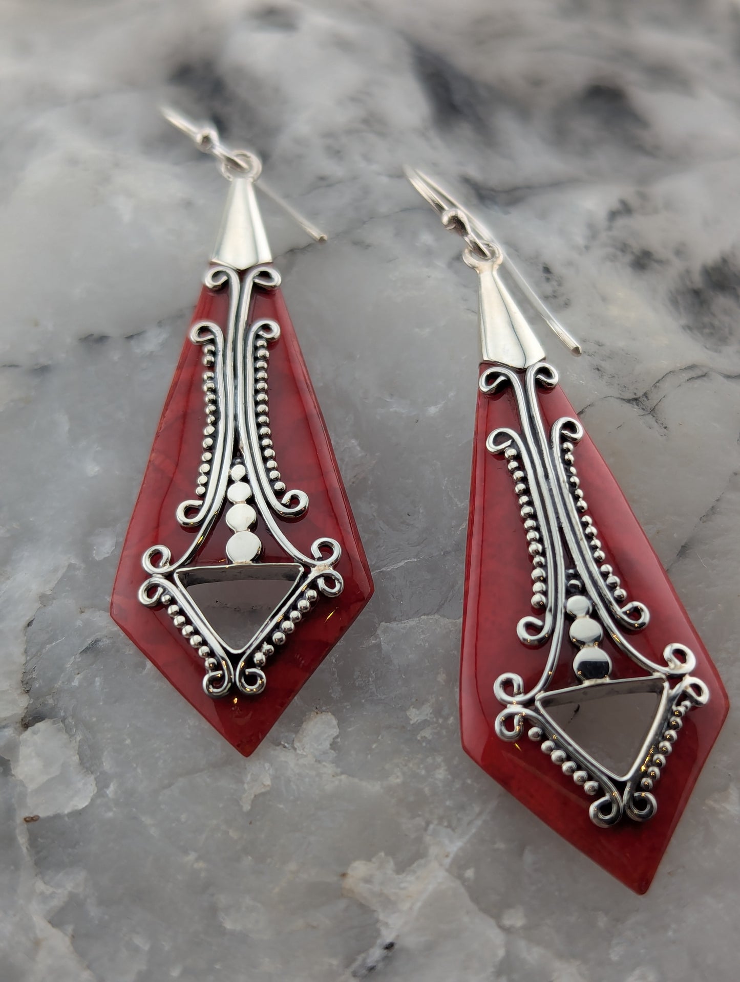 Art Deco Inspired Red Coral Earrings