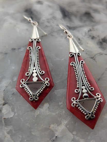 Art Deco Inspired Red Coral Earrings