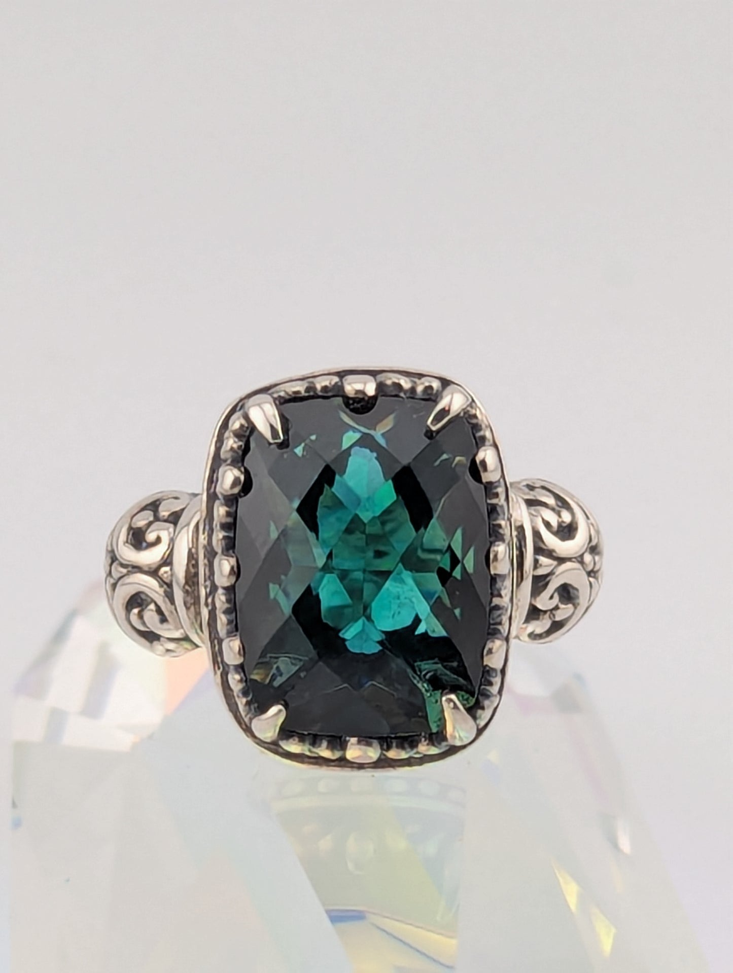 Large Checkerboard Cut Dark Green Prasiolite Ring