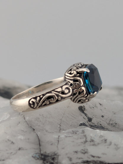 Square cut London Blue Topaz Ring