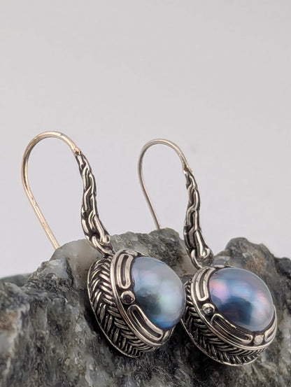 Grey Mabe Pearl Earrings