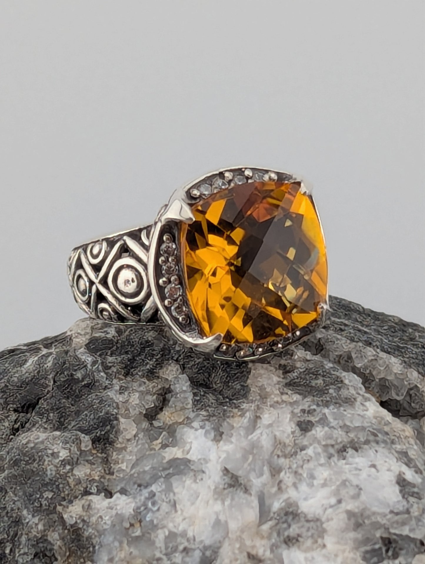 Large Checkerboard Cut Citrine Ring