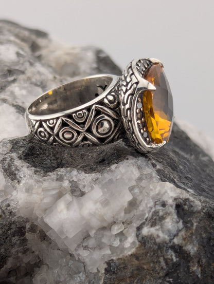 Large Checkerboard Cut Citrine Ring