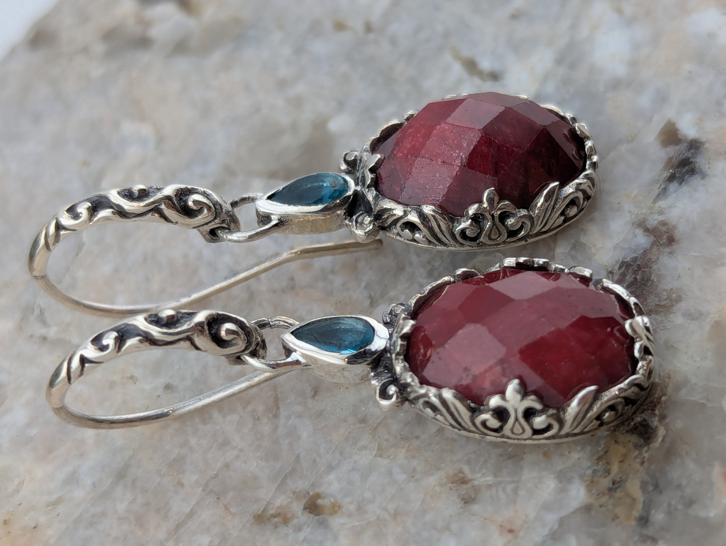 Ruby and Blue Topaz Earrings